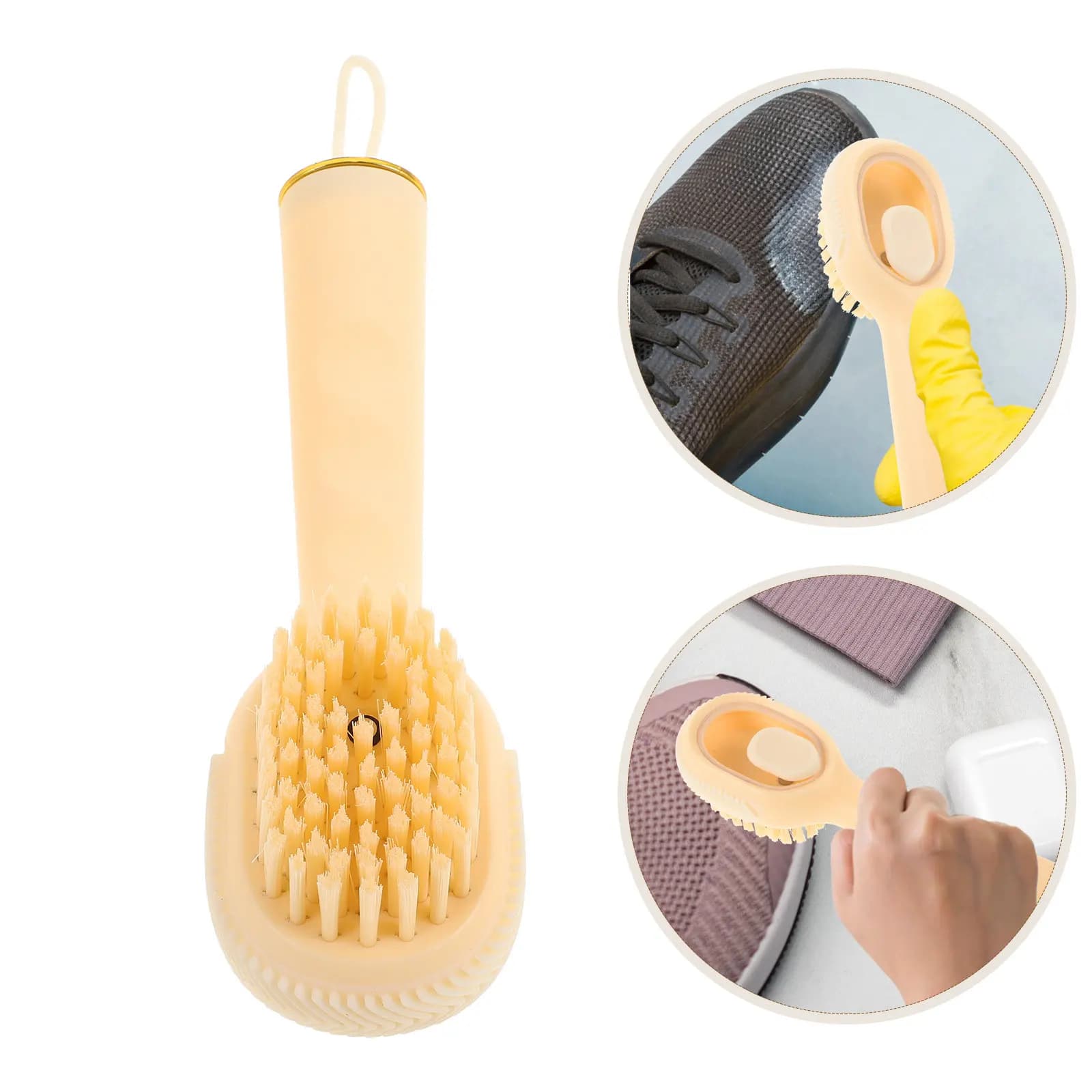 Spazzola Multifunzione con Dispenser a Pressione per Liquidi, Setole Morbide per Scarpe, Vestiti, Stivali, Strumento per la Pulizia Domestica