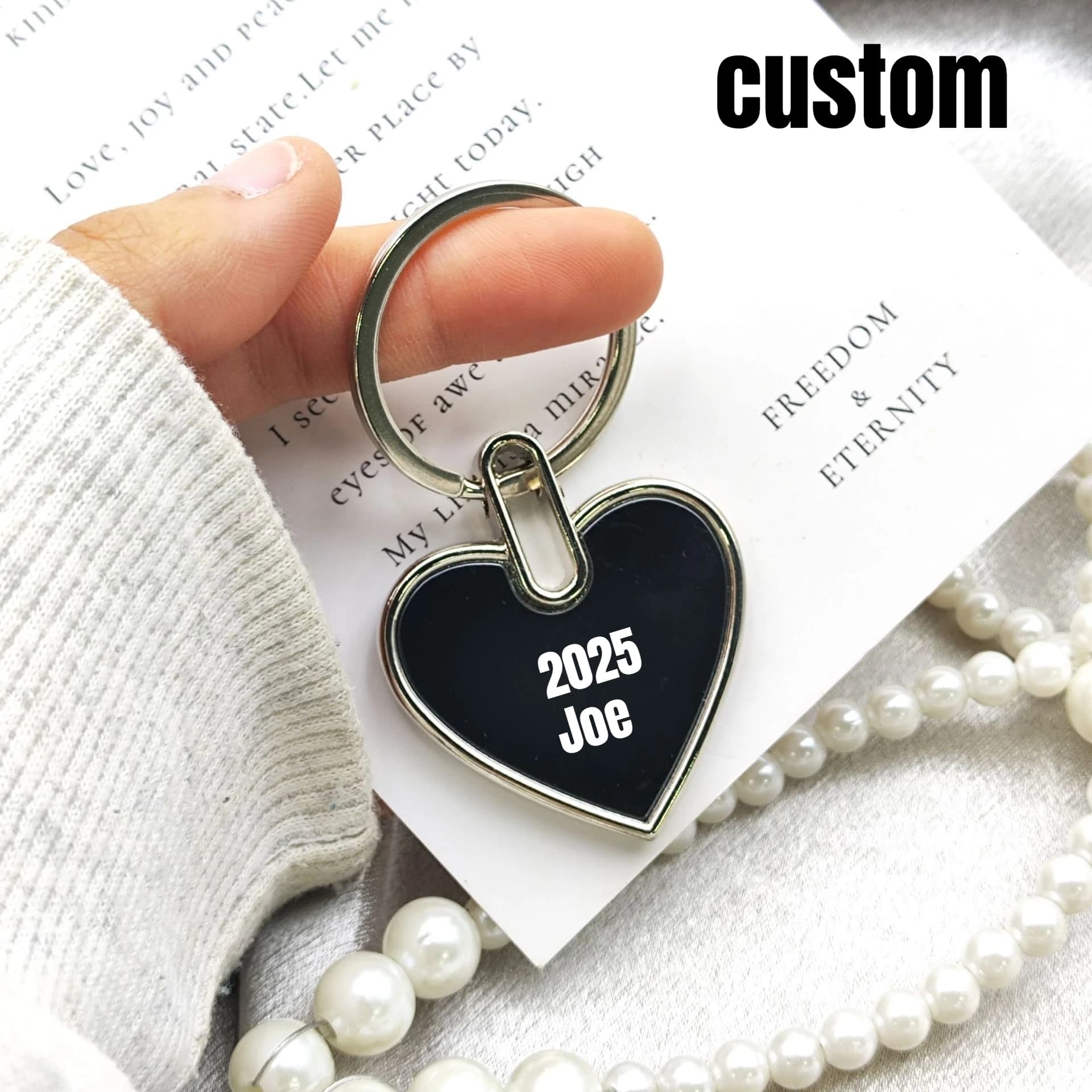 Custom Metal Keyring with Laser Engraving, Black Mirror Keyring Ring, Corporate Advertising Gift, Auto Key Accessories and Bag