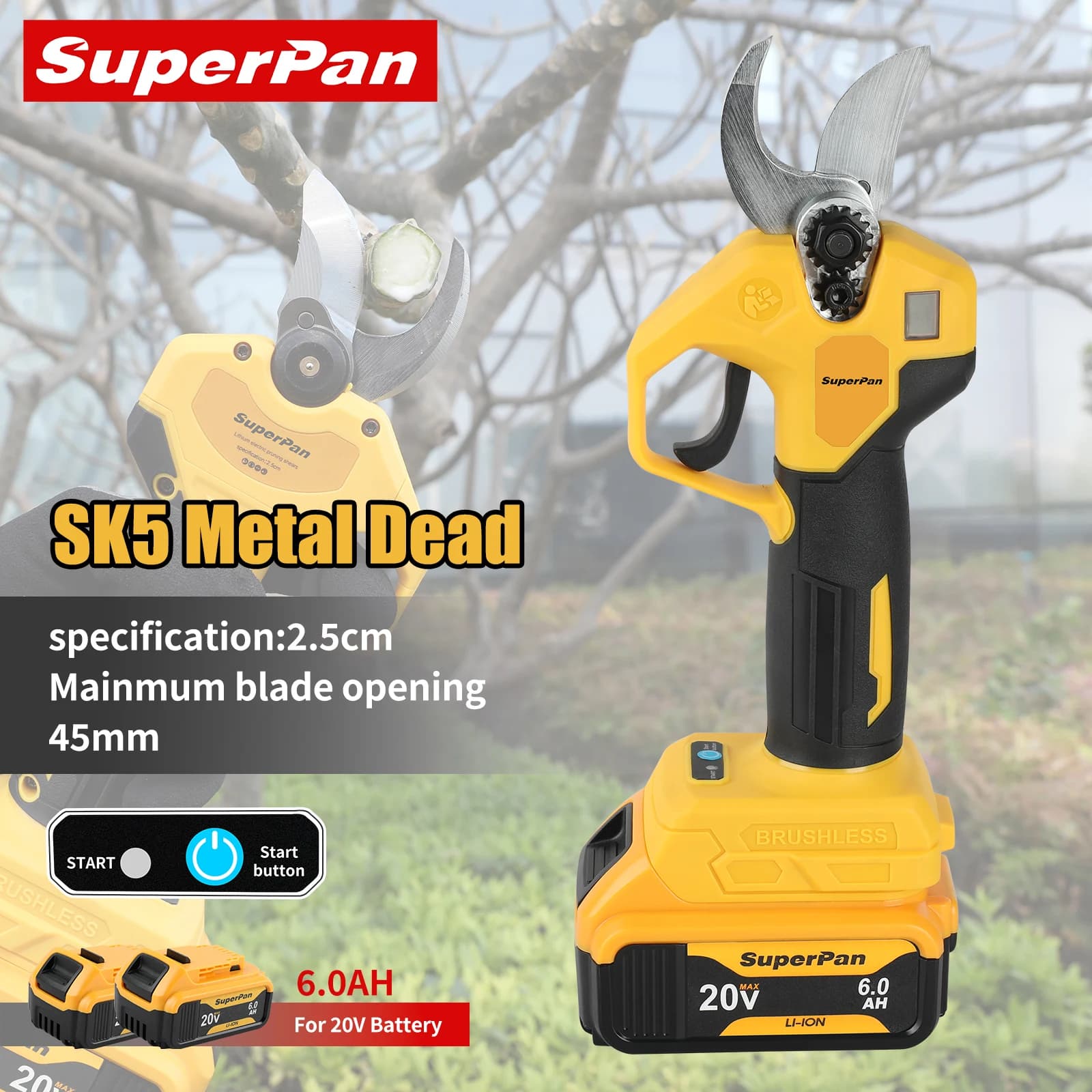 Wireless Power Scissors: Precise and Without Stress for Fruit Trees and Coppers Powering for Your Garden, Compatible with Dewalt 18V Batteries