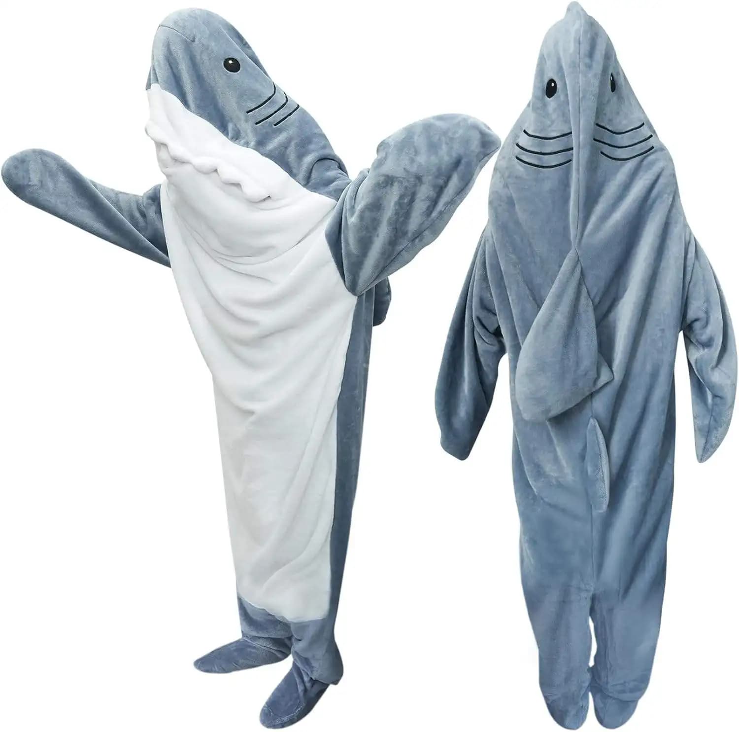 Cartoon shark whole pyjamas, wearable sleeping bag, funny blanket, funny gift, flannel home dress