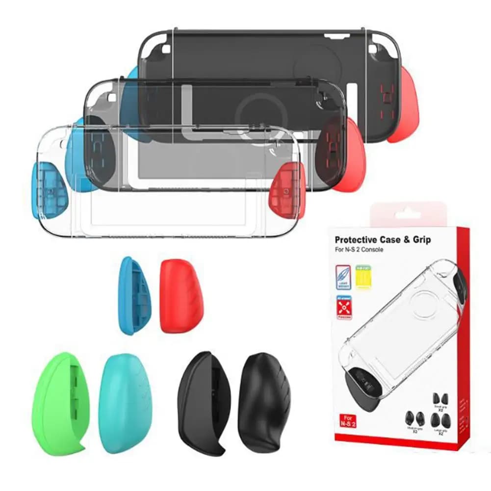 Per custodia in cristallo per console Switch 2, guscio protettivo trasparente per PC rigido con impugnature taglia S/M/L per copertura maniglia controller NS2