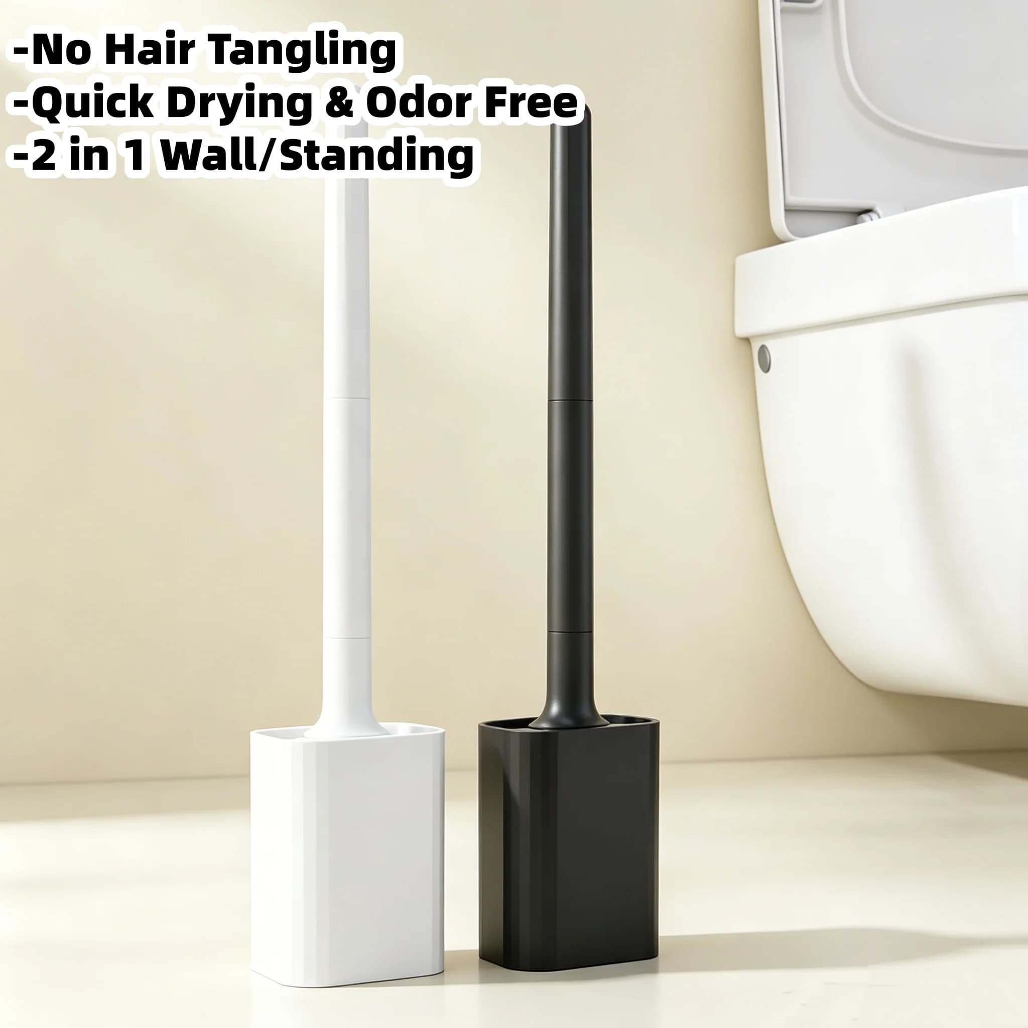 1 mini set di spazzole per WC in silicone, montabile a parete e da appoggio, a doppio uso, spazzola in silicone morbido, facile da pulire, per le angolazioni del WC