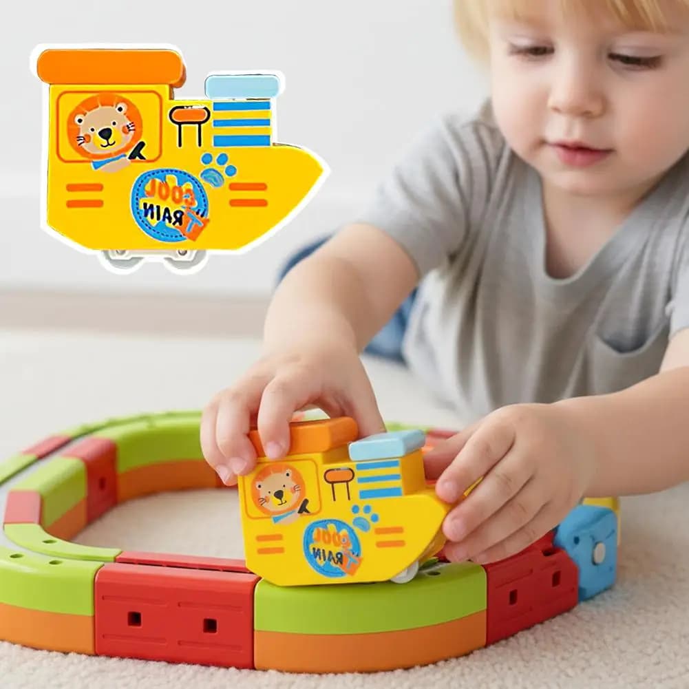 Giocattolo Auto su Pista Magnetica per Bambini, Set Ferroviario Magico con Blocchi da Costruzione Fai-da-Te, Giocattolo Educativo STEM, Treno Elettrico da Corsa, Regalo per Ragazzi