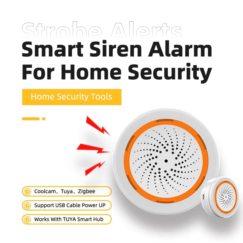 Coolcam Tuya Zigbee Smart Siren Alarm Strobe Alerts Cavo USB per allarme antifurto con alimentazione USB per la sicurezza domestica Compatibile con TUYA Smart Hub Smart Security