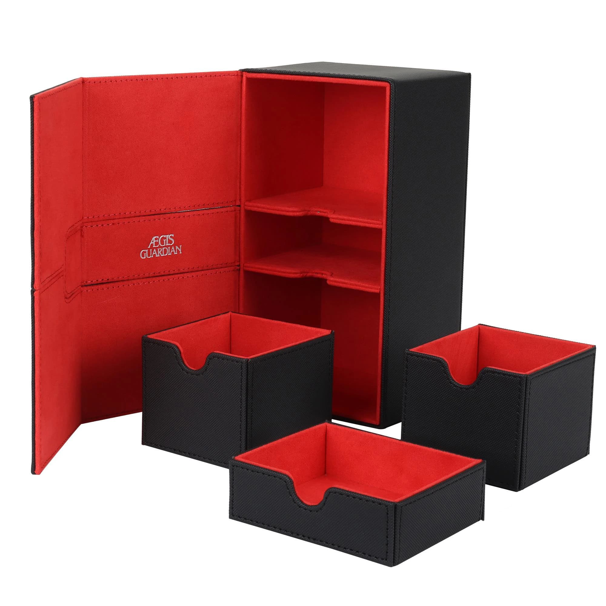 AEGIS GUARDIAN - Card Deck Box with Dice Tray, Commander Deck Box Fit 200+ Sleeved Cards, PU Leather Card Storage Box