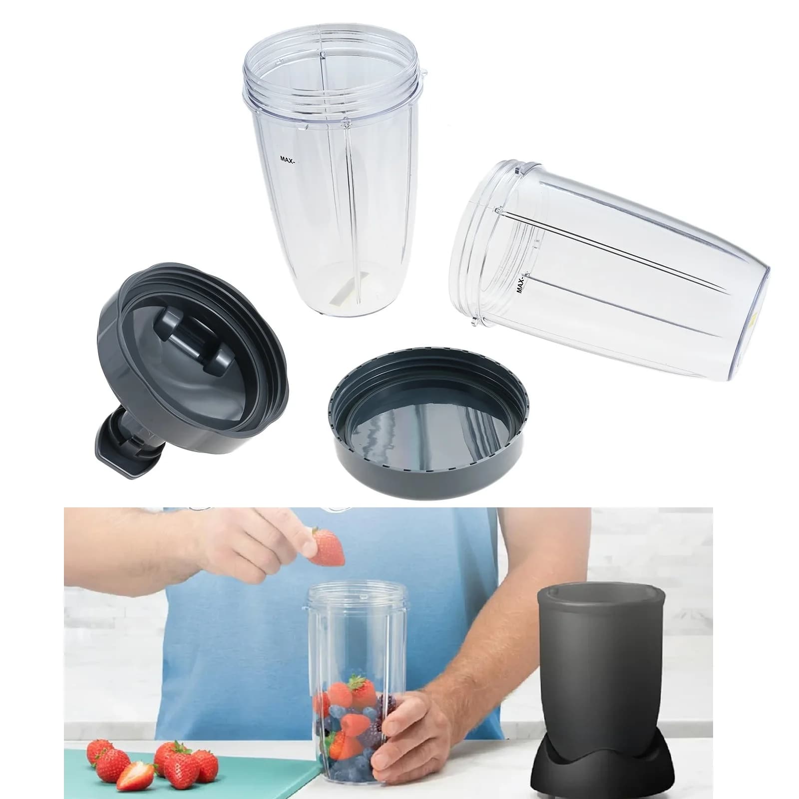 2-piece 24 ounce mixer cups with tipper cover and foldable lid for mixer/mixer Nutribullet Pro 900w and 600w series