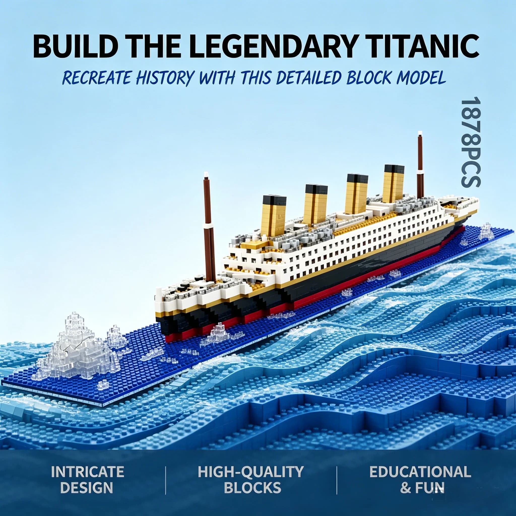 Modellino del Titanic, giocattolo per bambini, regalo di compleanno, blocchi di costruzione in plastica con lampada, giocattolo Titanic, blocchi di costruzione Titanic.