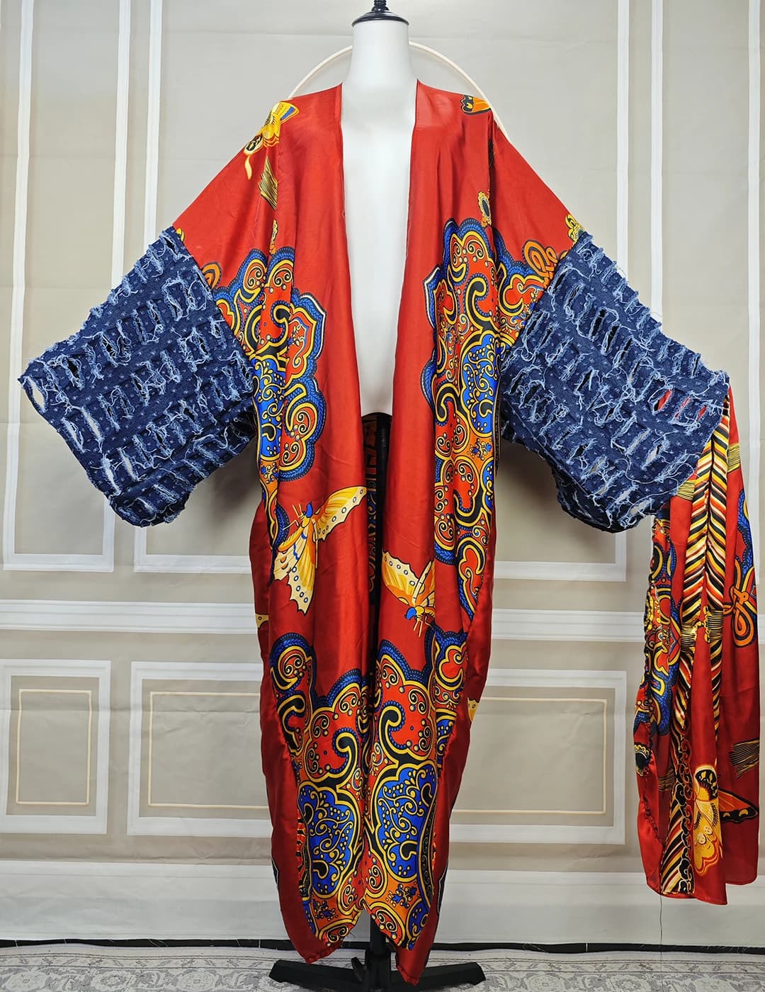2025 Estate Donna africana Moda Jeans stampati Beach Cover Up PoPular Blogger Costumi da bagno Cardigan con sciarpa Kimono caftano