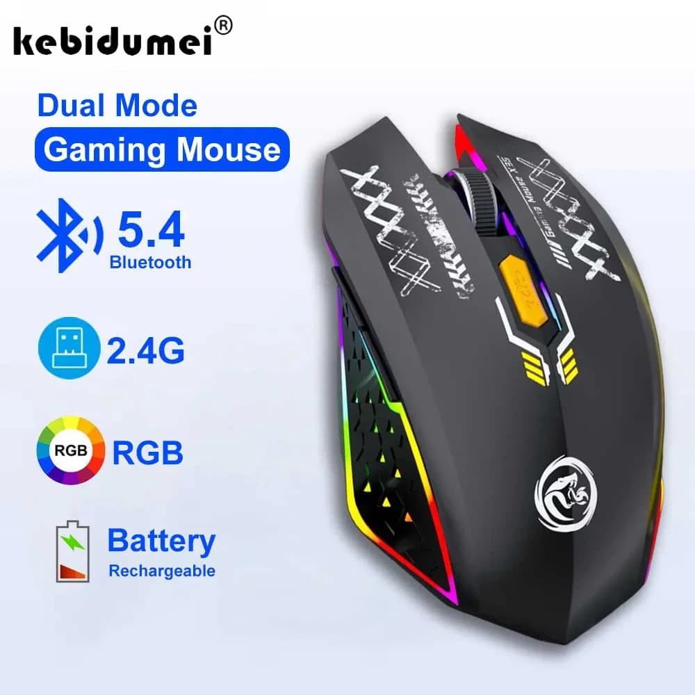 Bluetooth 5.4 2.4G Wireless Dual-Mode Mouse with RGB Retro Lighting, 1600DPI, Rechargeable, for PC, Tablet and Laptop