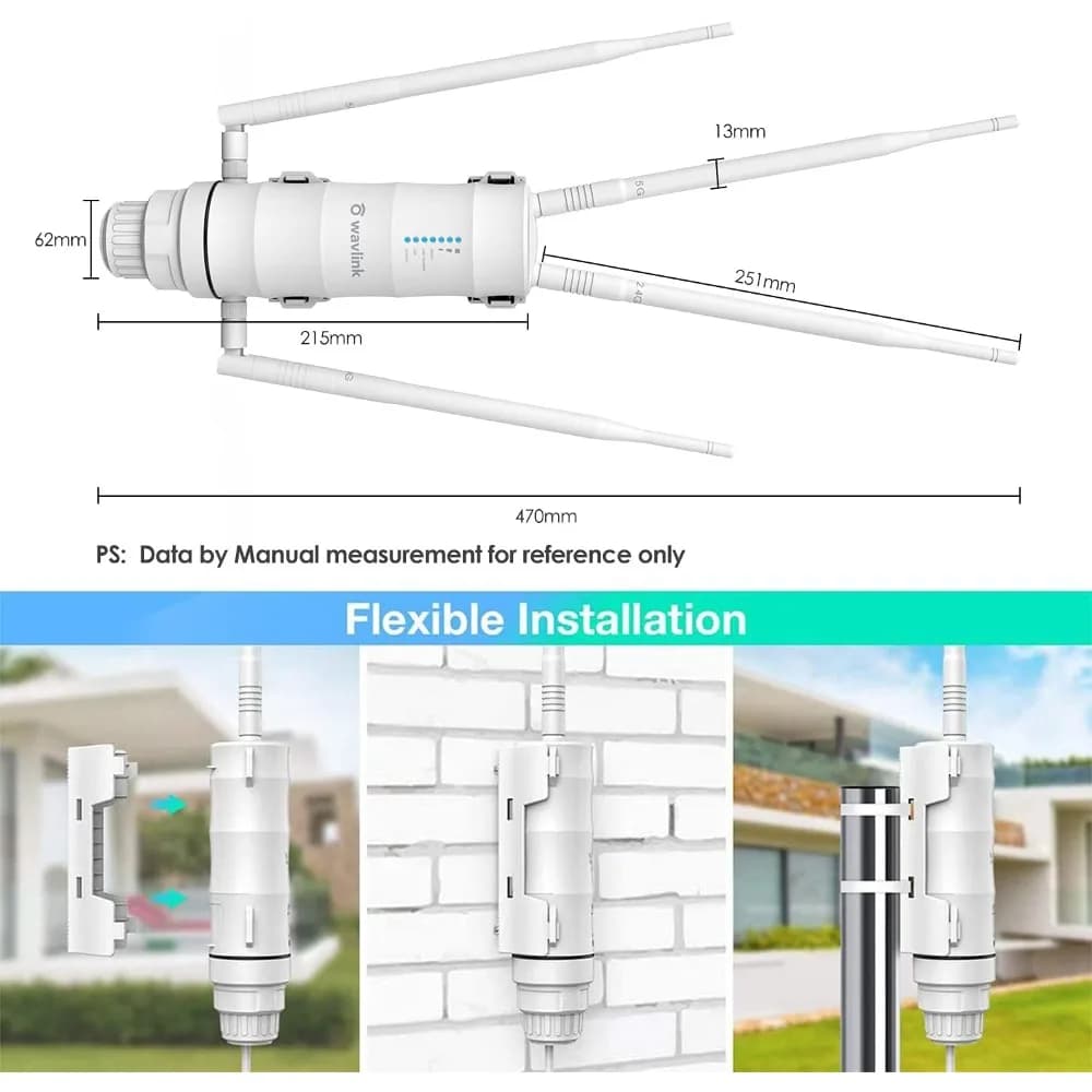 Ripetitore WiFi da Esterno Dual Band 2.4G 5G ad Alta Potenza, Resistente alle Intemperie, a Lungo Raggio, con Porta Gigabit Passiva