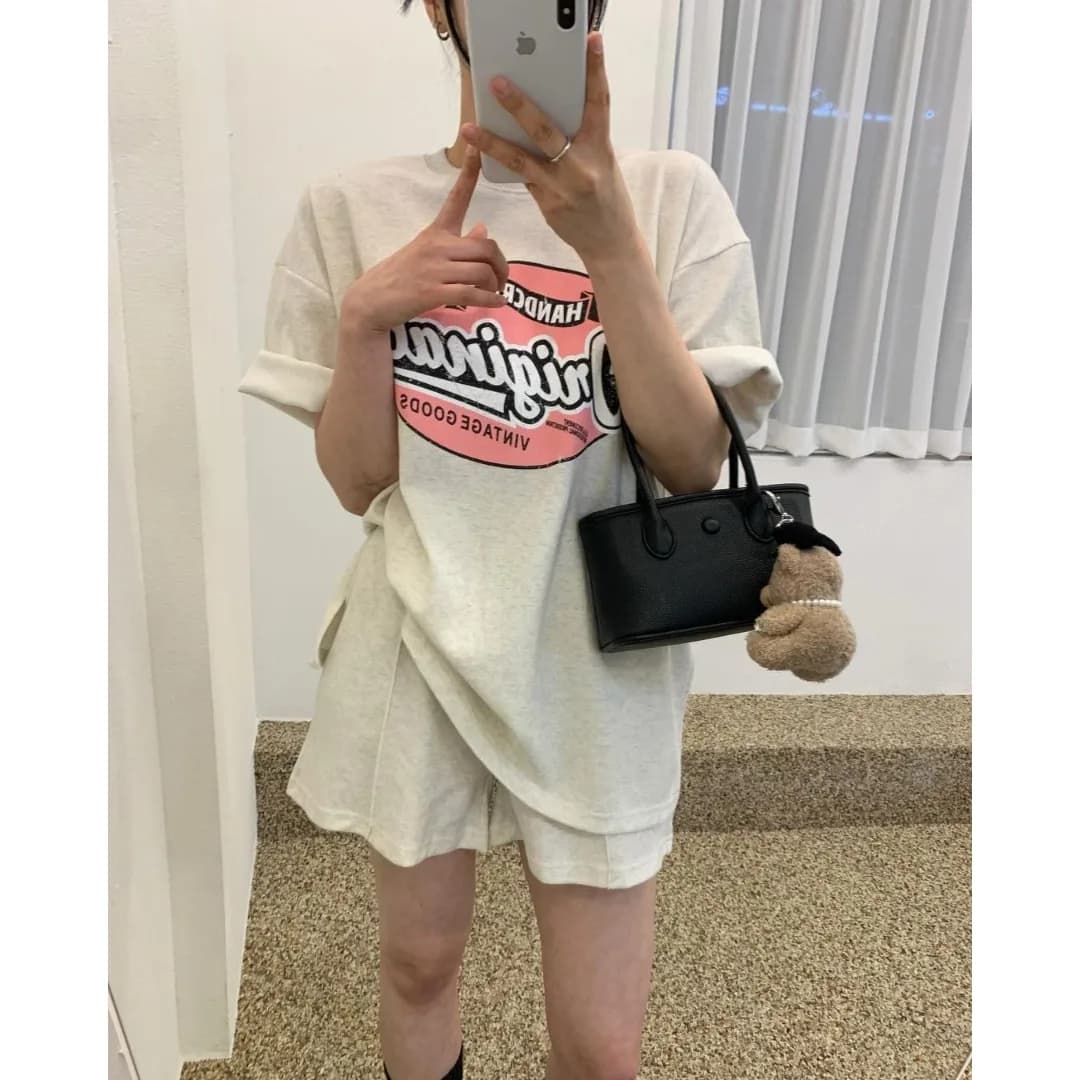 Loose Fit Sporty Casual Summer Short Sleeve Hoodie Set Letter Print Comfortable Breathable Women's Streetwear Style Outfit