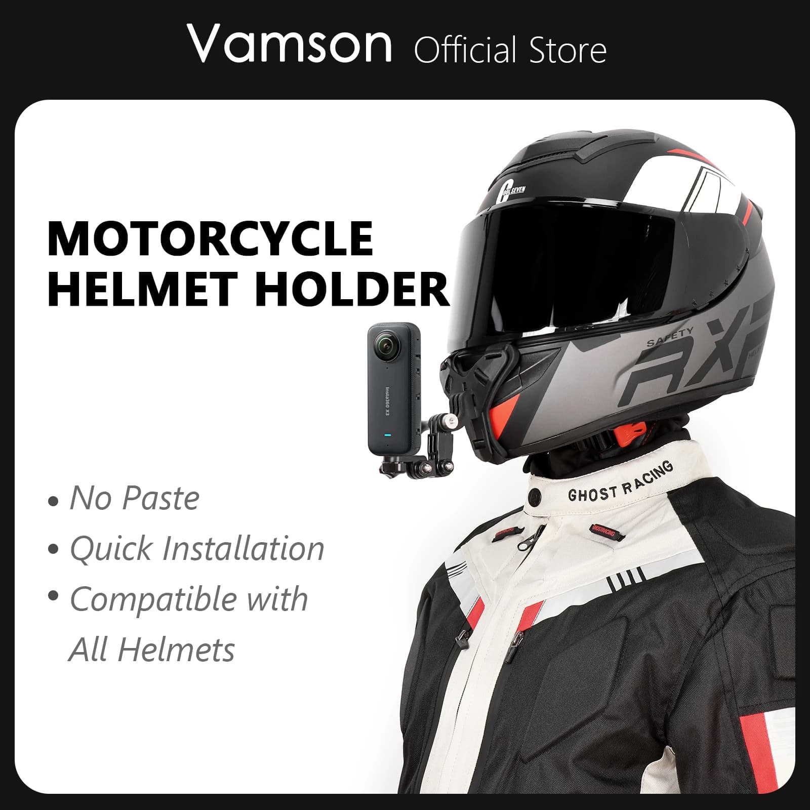 Vamson per Gopro Hero 11 10 9 8 Staffa per casco con montaggio sulla testa per Insta360 One X3 con copertura in schiuma antivento Accessori moto