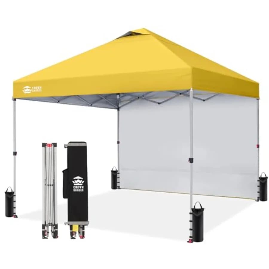 Tenda da spiaggia per eventi all'aperto, feste, campeggio: gazebo pop-up 10x10 con 1 parete laterale, tessuto in poliestere giallo, montaggio con un solo pulsante