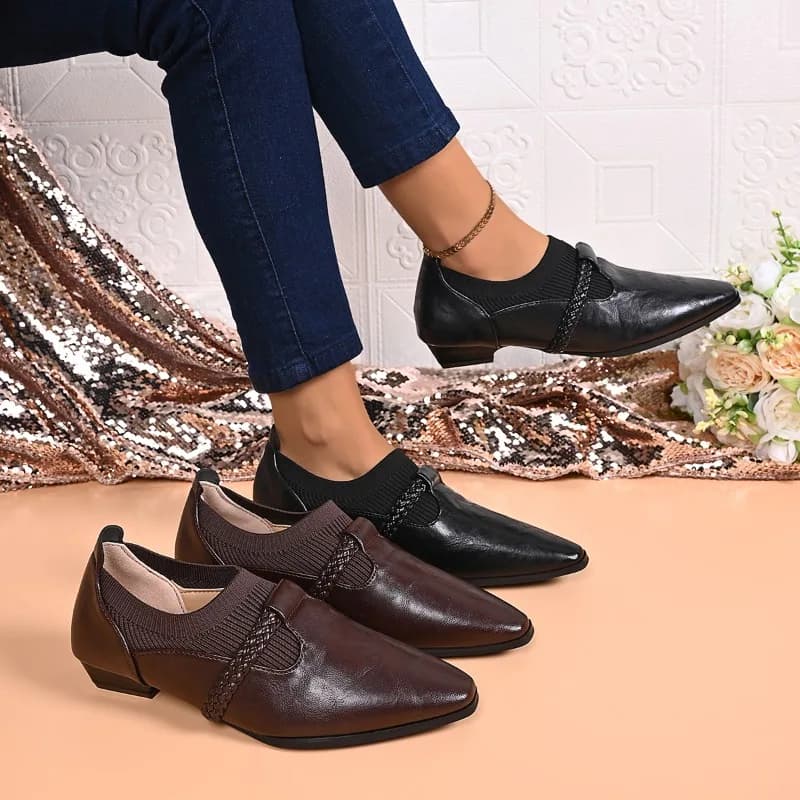 Primavera Autunno Nuove scarpe singole da donna Moda comode Bocca profonda Tacchi bassi Mocassini a punta Tacchi grossi Scarpe da donna