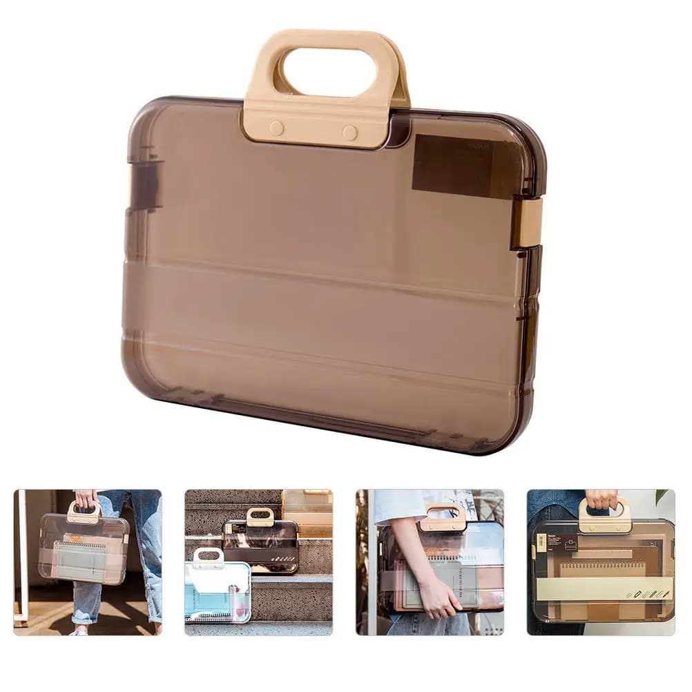 1Pcs A4 File Box Coffee Document Organizer Portable File Storage Folder Paper Storage Container Office Home Use