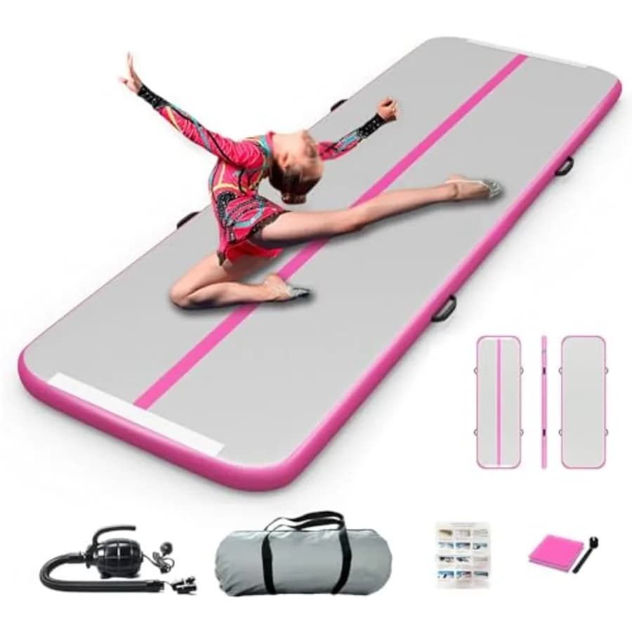 Inflatable gymnastic mat, for gym/home/outdoor/cheerleading/yoga/water, in blue PVC, 3m x 1.2m x 10cm thick, with electric pump