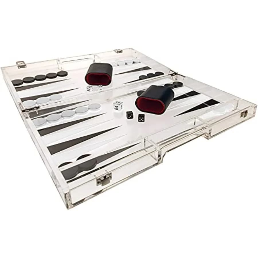 Set da backgammon in acrilico di lusso Set da gioco pieghevole portatile deluxe con dadi e tazze per viaggi a casa e riunioni sociali Elegante B