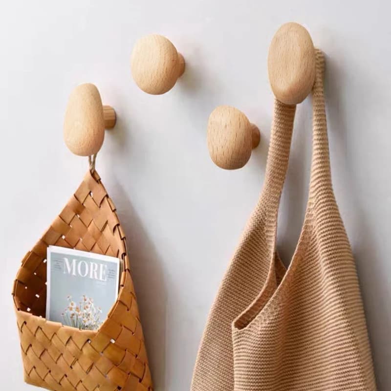 Solid wood handle Hook clothes hangers Hook hangers Clothes rack Wall Hook without punching Clothes rack Wardrobe door pebble shape