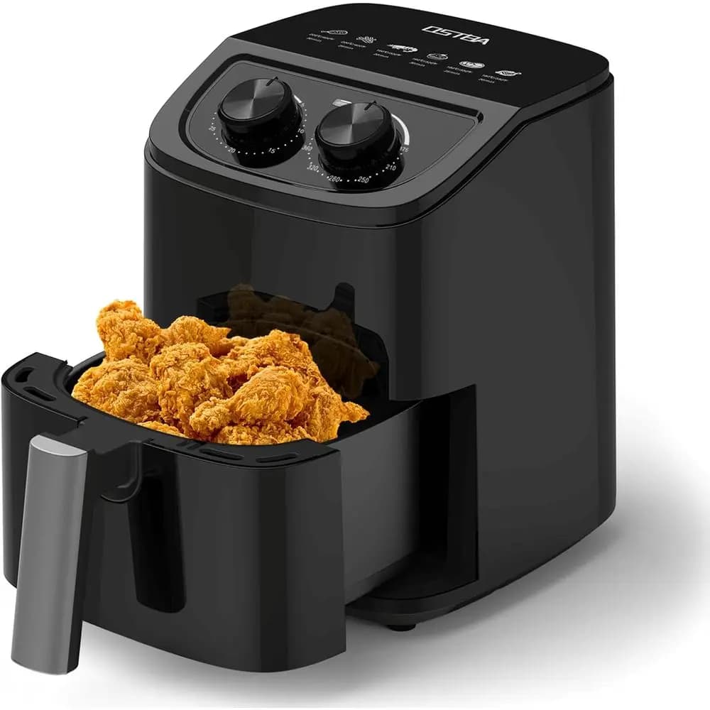 Friggitrice ad aria da 2,5 litri per 1-2 persone, piccola friggitrice ad aria con 6 opzioni di menu, doppia manopola per regolazione manuale di temperatura e timer, circolazione rapida dell'aria in 3D, No