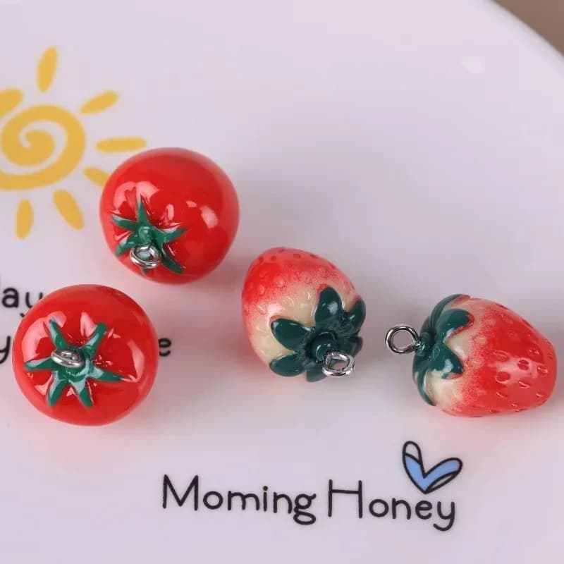 10 Pieces Realistic 3D Strawberry Tomato Apple Mini Fruit Pendants DIY Handmade Accessories For Earrings Bracelets Keyrings