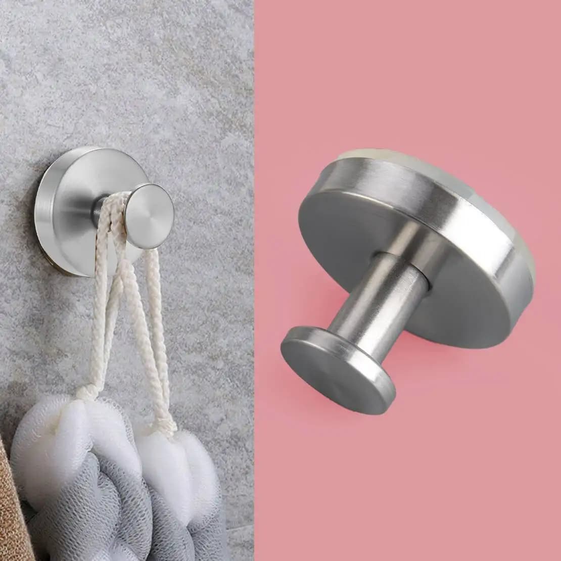 Silver Bathroom Stainless Steel Vacuum Suction Cup Hook Towel Holder Waterproof No-Drill