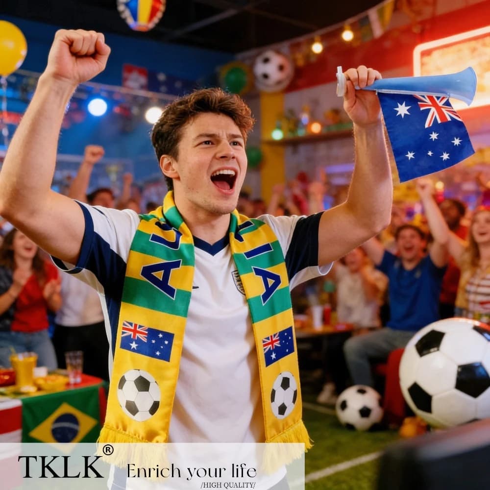 Set di Accessori per Tifosi di Calcio - Sciarpa e Cornetto per il Mondiale - Disponibile per Spagna/Marocco/Australia - Ideale per i Tifosi