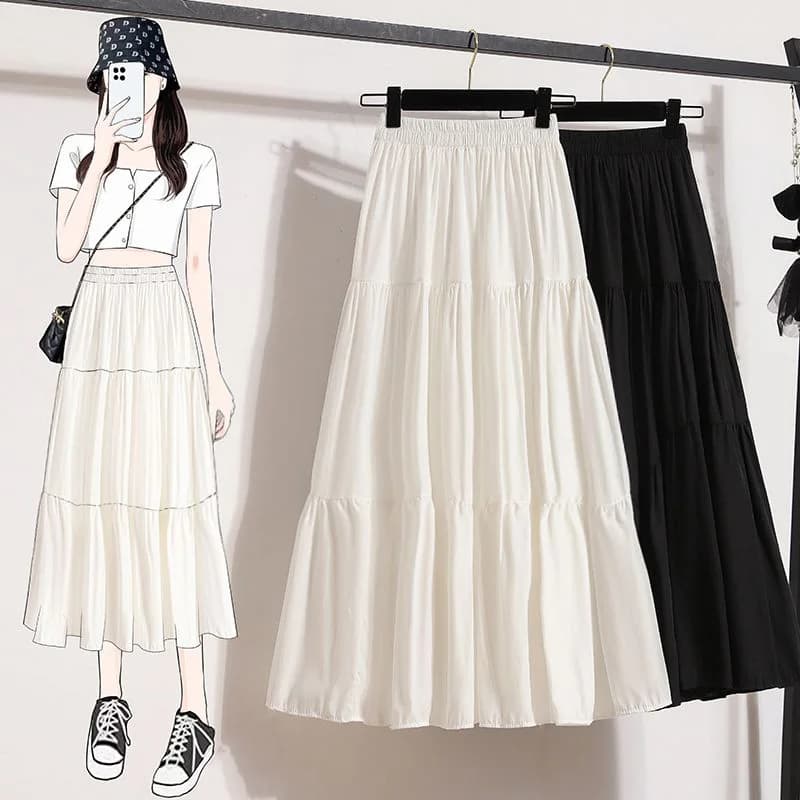 White Tiered Maxi Skirt Aesthetic Fairycore Long Ruffle Cake Skirt Coquette Flowy A-Line Summer Skirts Elastic High Waist