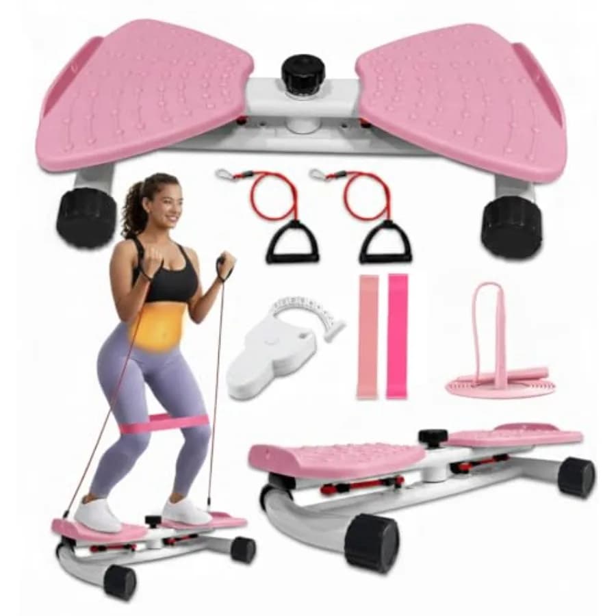 Set of 5-in-1 Ultra-Silent Exercises for Life Rotation - Ab Twister Table with 2 Resistance Bands, 1 Adjustable Jumping Wheel and A