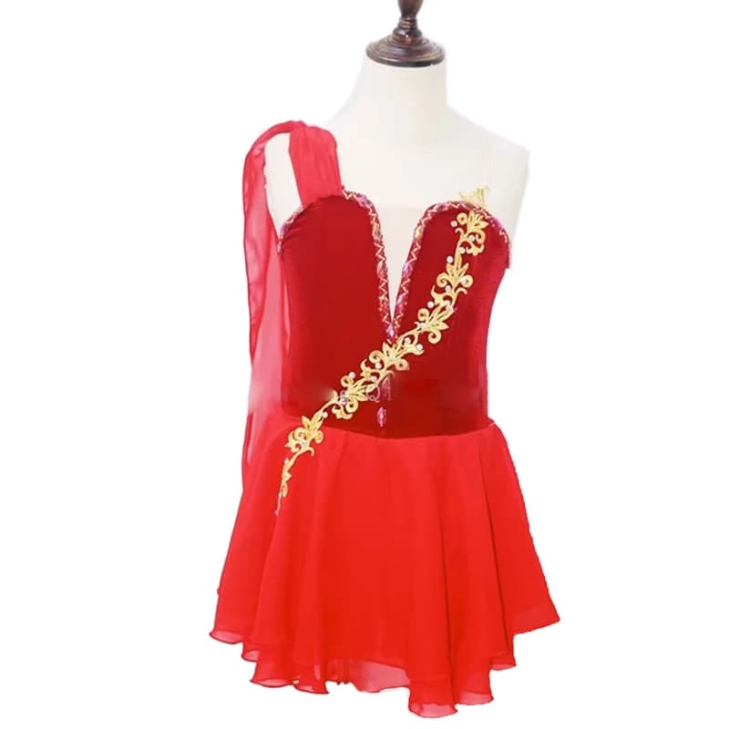 Abito da balletto moderno in chiffon per bambini per ragazze Ballerina rossa Tutu Cupido Performance Costume da ballo Abito da principessa per donna adulta