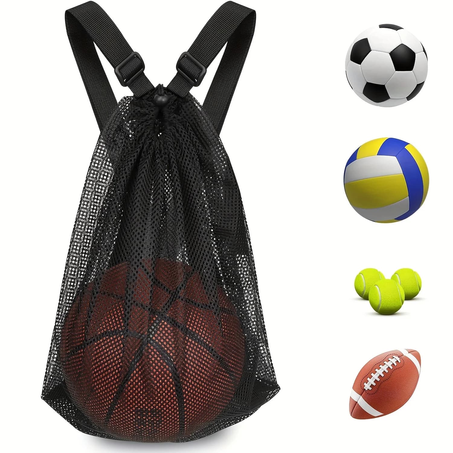 Zaino Sportivo Ultra Traspirante con Rete a Maglia Densa e Coulisse, Borsa per Pallacanestro, Calcio, Pallavolo, Baseball, Rugby