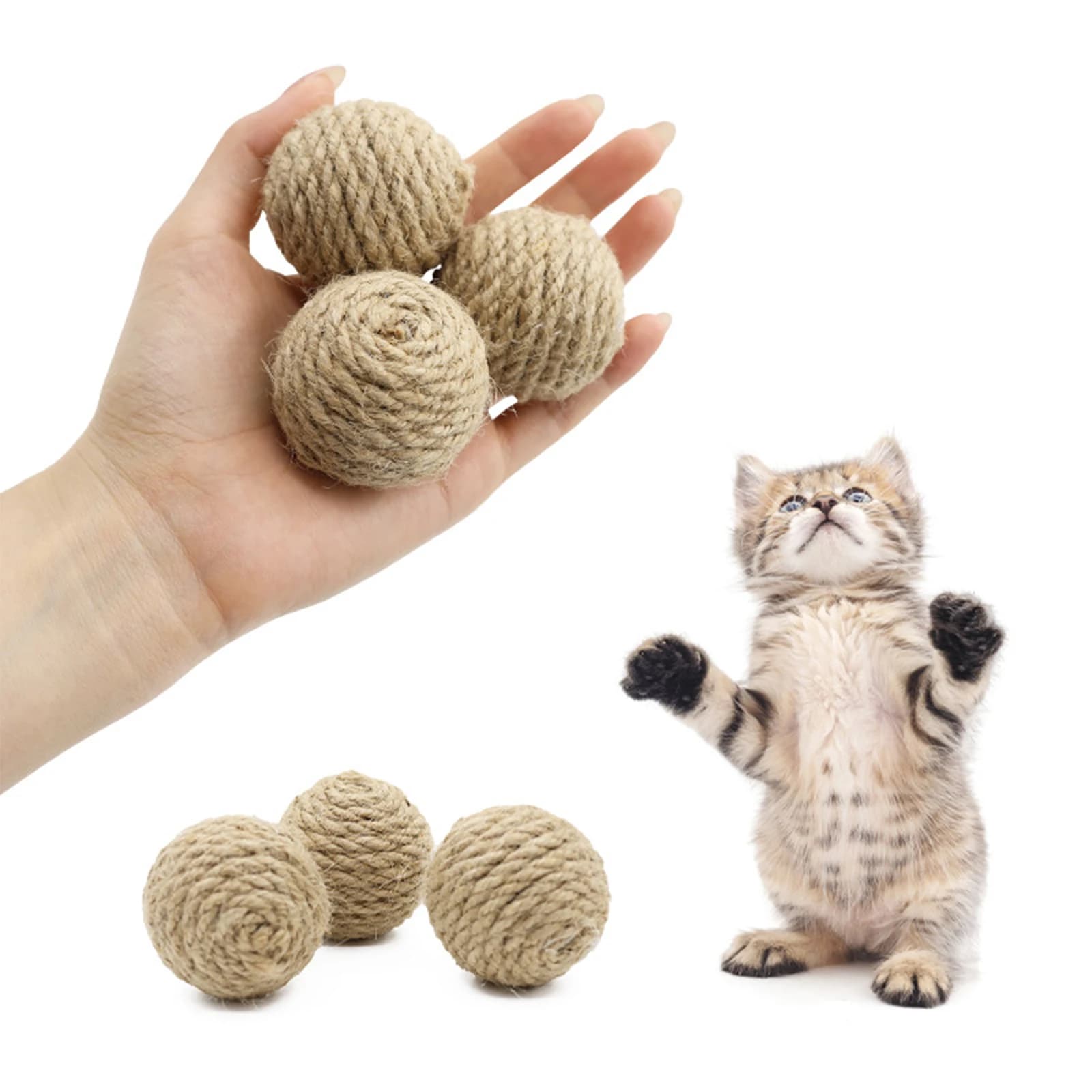 1 Pz Pet Cat Hemp Corda Interactive Rolling Ball Fabrics Hand Gatto Graffi Ball Interactive Ball Sonora To Draw Attention Toy