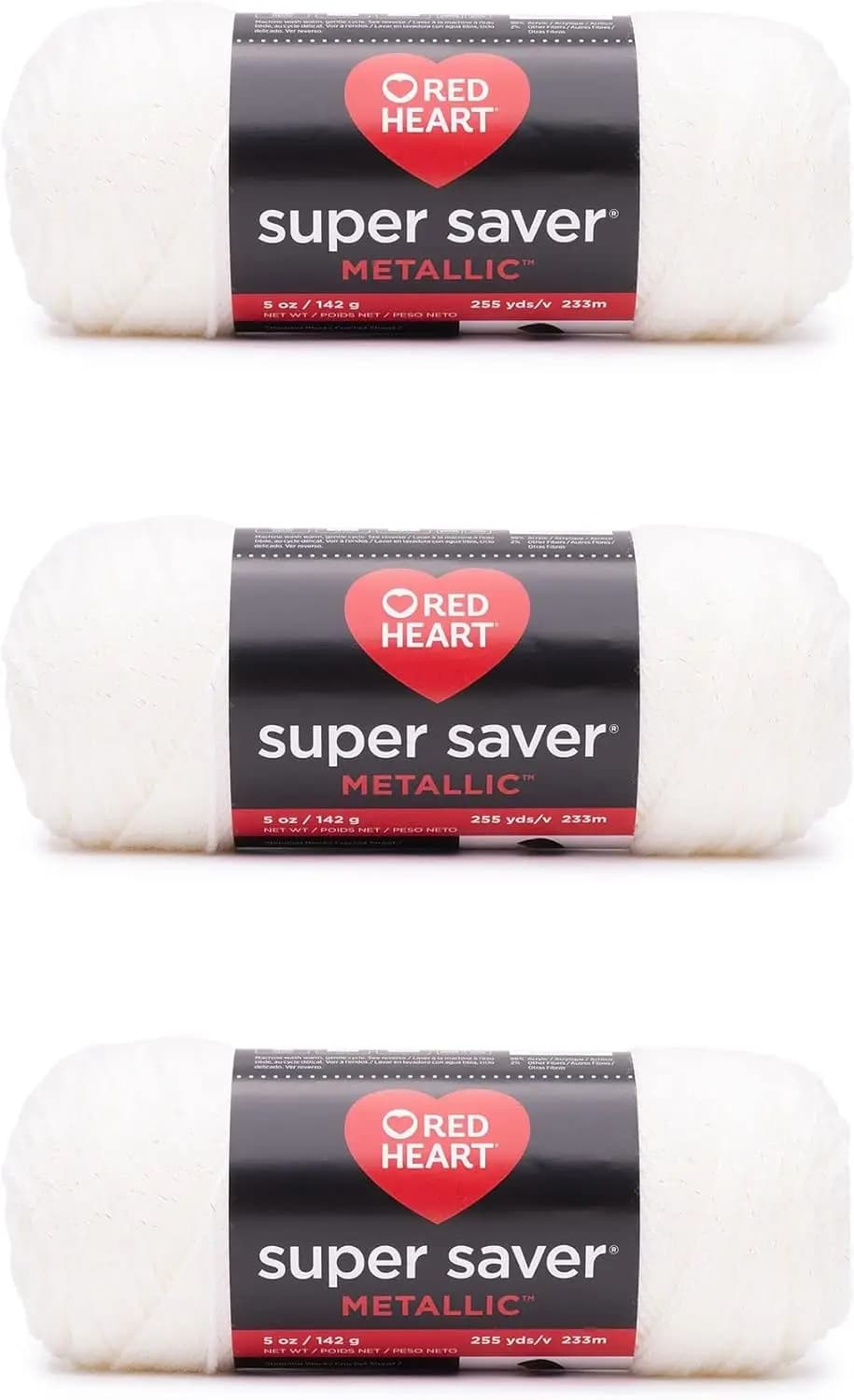 Filato Acrilico Bianco Metallizzato - Confezione da 3, 140g Ciascuno, Peso Worsted per Lavorazione a Maglia e Uncinetto
