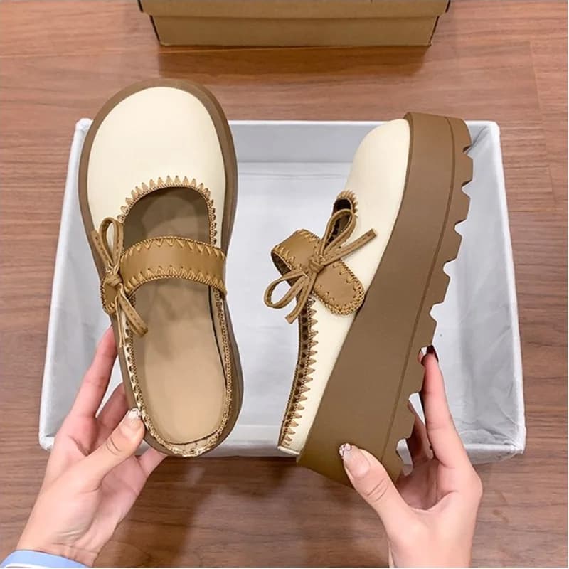 Mules with British Style Thick Sole, Loafer Shoes with Versatile Bow for Women's Pendolarism
