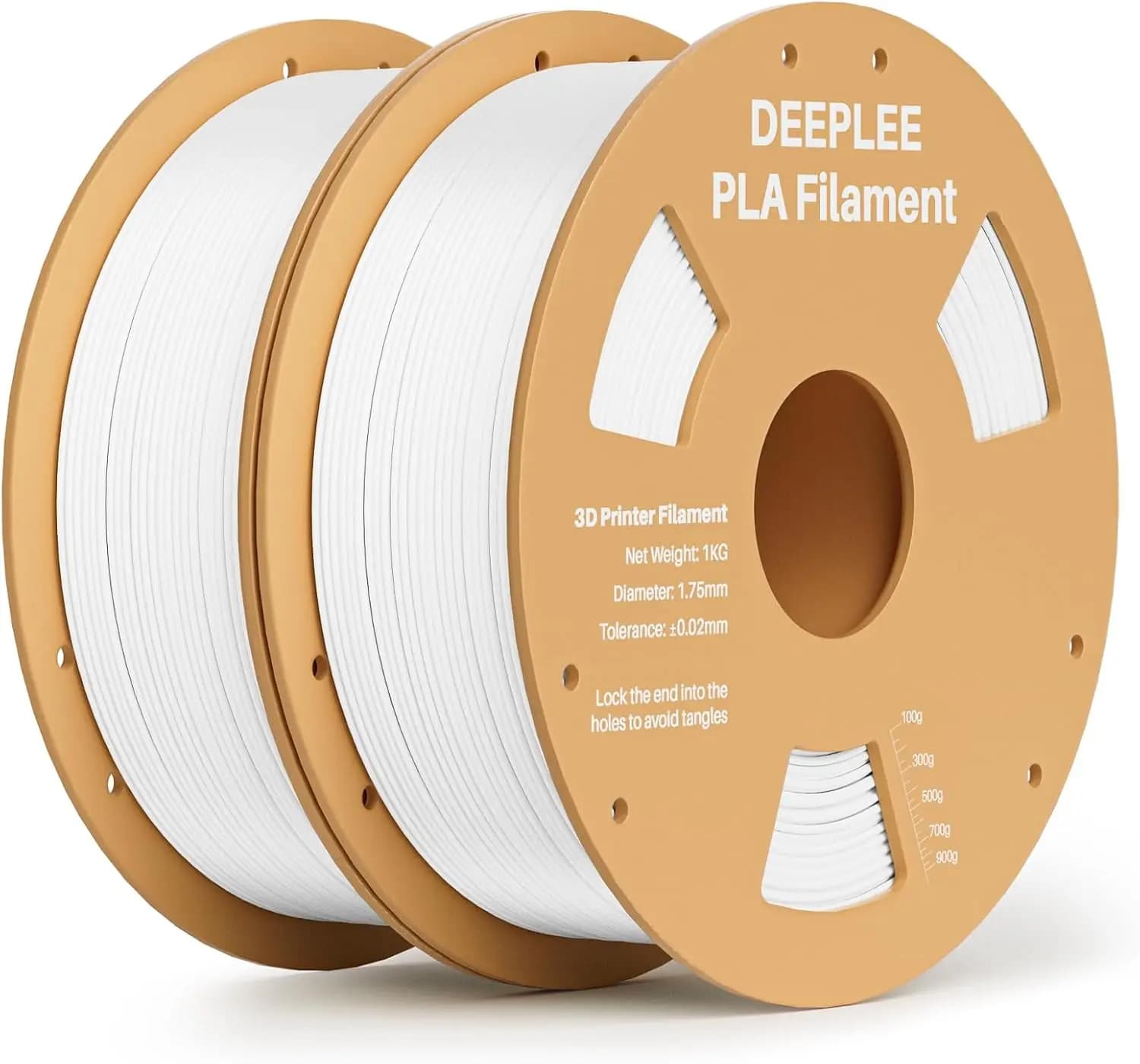 PLA 1.75mm 3D Printer Filament, +/-0.02mm Accuracy, Neatly Wound, No Clogging, Vacuum Sealed, 2kg White Cardboard Spool
