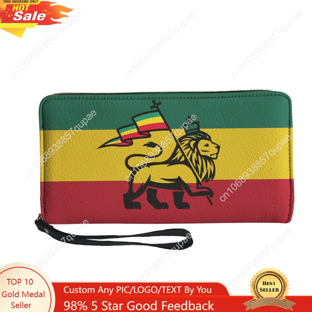 Reggae Rastafarian Rasta Lion Of Judah Portafoglio personalizzato Borsa Uomo Donna Portafogli lunghi con cerniera Borsa regalo portafoglio portatile doppia stampa
