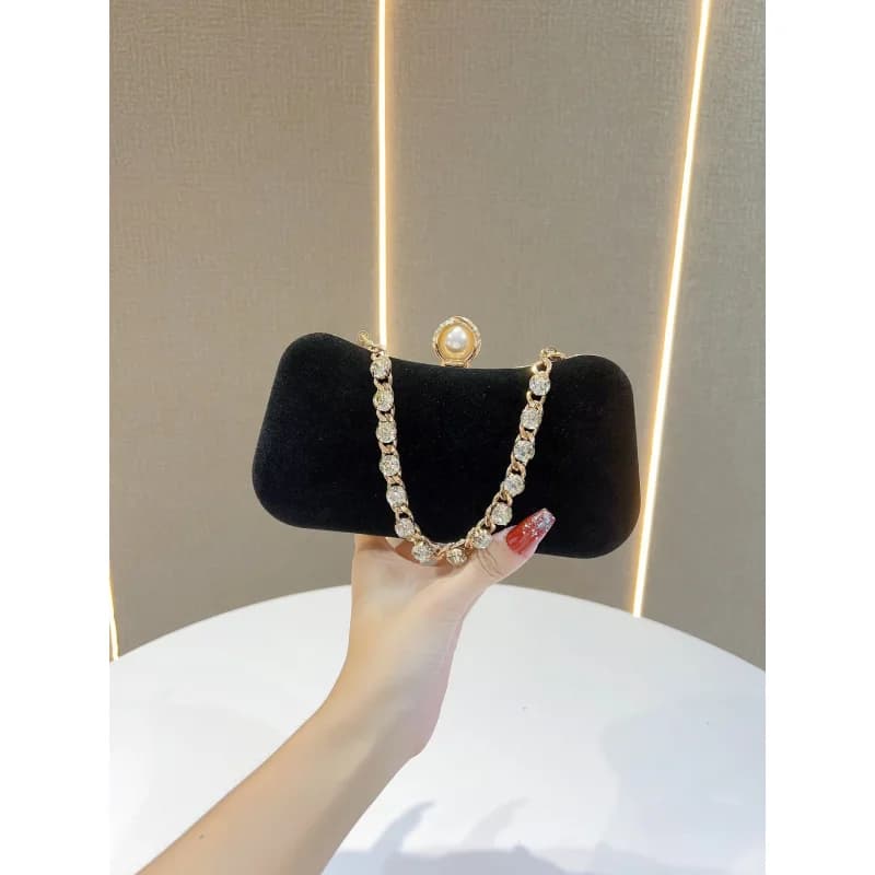 Velvet Rhinestone Handbag Women's Chain Shoulder Crossbody Bag for Evening New Style Fashion Accessory