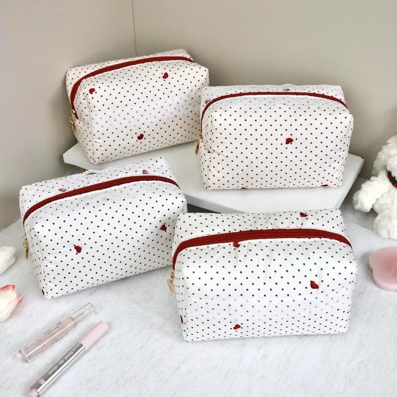 Lace Embroidery Heart Makeup Bag Large Capacity Multi Portable Travel Toiletry Pouch Fashion Women Cosmetic Storage Bag