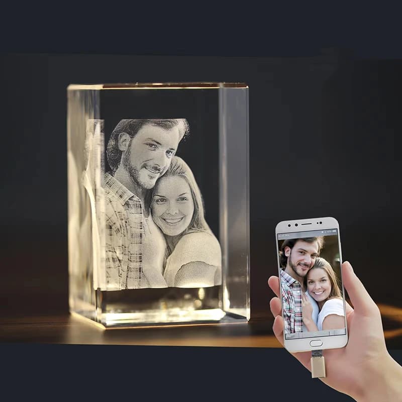Personalized photo 2D engraving Laser frame for photo crystal pets Baby customized image on glass cube model gift decoration for home