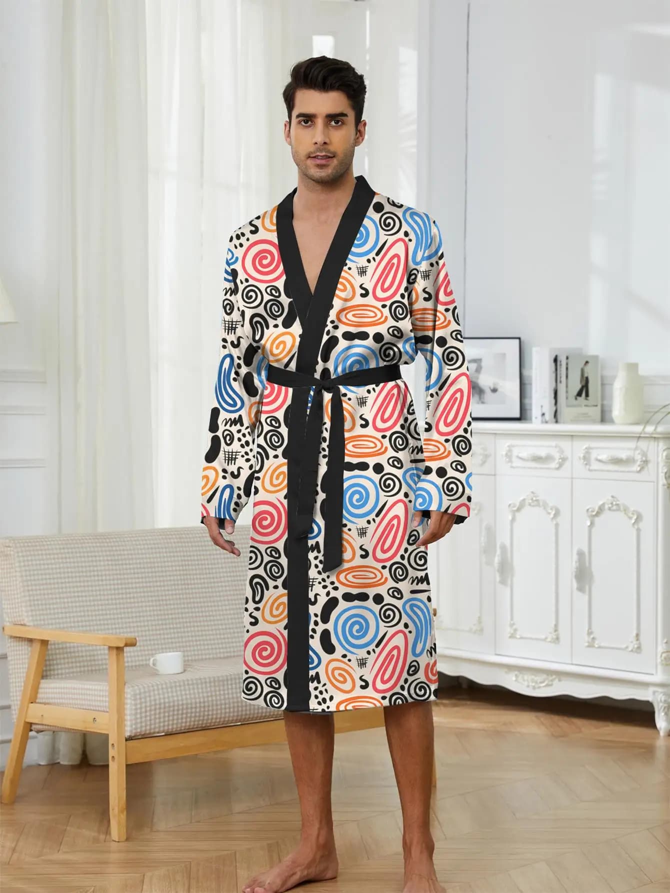 1pcs Men's Robes 2026 Spring/Summer sleepwear Bathrobe Robe man 3D Printed Graphic Breathable Sleepwear robe
