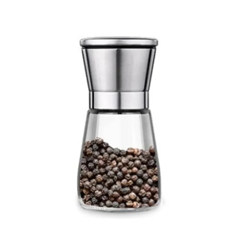 Salt and Pepper Grinder Set, Adjustable Ceramic Core, Clear Glass Spice Jar with Stainless Steel Handle, Barbecue & Cooking Tool