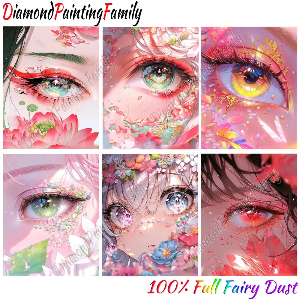 Diamond Painting Family Full Fairy Dust Crystal Resin Diamond Arts Colorful Big Eye AB Drill Embroidery Set Mosaic Painting Kits