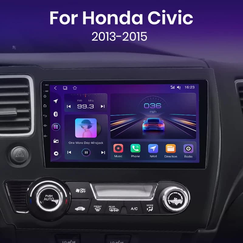 Junsun Android 15 Car Multimedia Player Touch Screen Head Unit Stereo Radio For Honda Civic 2013 2014 2015 Built In Wireless Carplay Android Auto GPS Navigation Bluetooth 5.0 4G LTE 5G WiFi AI Voice Control