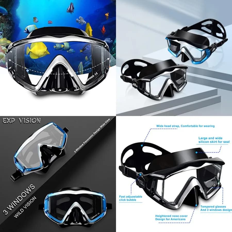 Maschera Subacquea Pano 3 per Adulti, Maschera da Snorkeling in Vetro Temperato Antiappannamento, Occhialini da Nuoto Senza Perdite con Copertura per il Naso