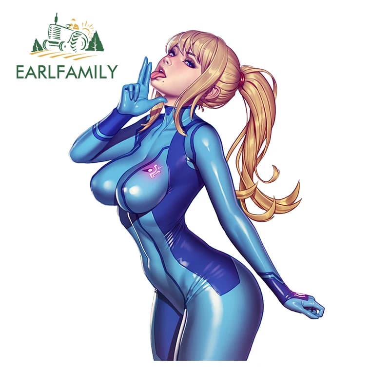 EARLFAMILY Samus Aran Car Sticker Scratch-Proof Decal Vinyl Car Wrap Caravan Rearview Mirror Personality Windshield Decoration