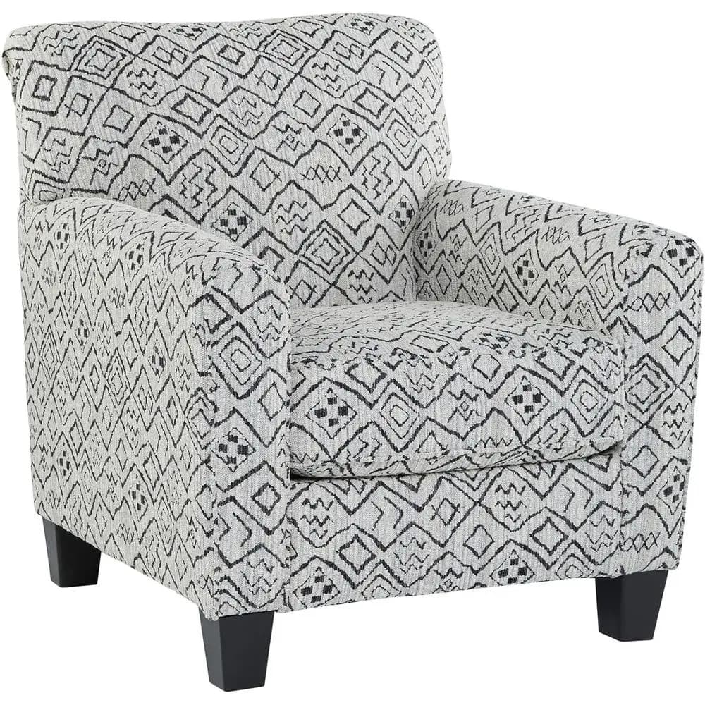 Elegant decorative armchair with removable cushions and thin legs, black and gray