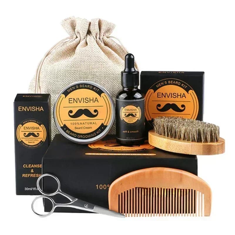 6 pz/set uomini Barba Grooming Set Barba olio idratante cera Blam pettine Essence Styling forbici capelli