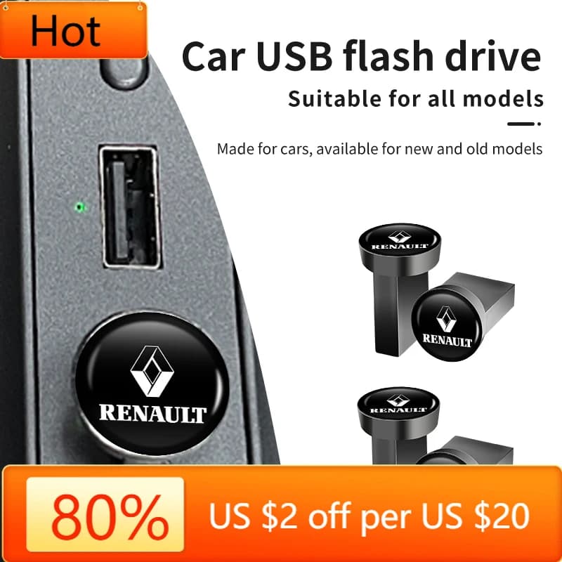 2026 Caldo Per Renault Interni Adesivi Auto USB Flash Drive Memoria di Stoccaggio Portatile Adesivo 32G/64G/16G Per Renault Koleos Espace