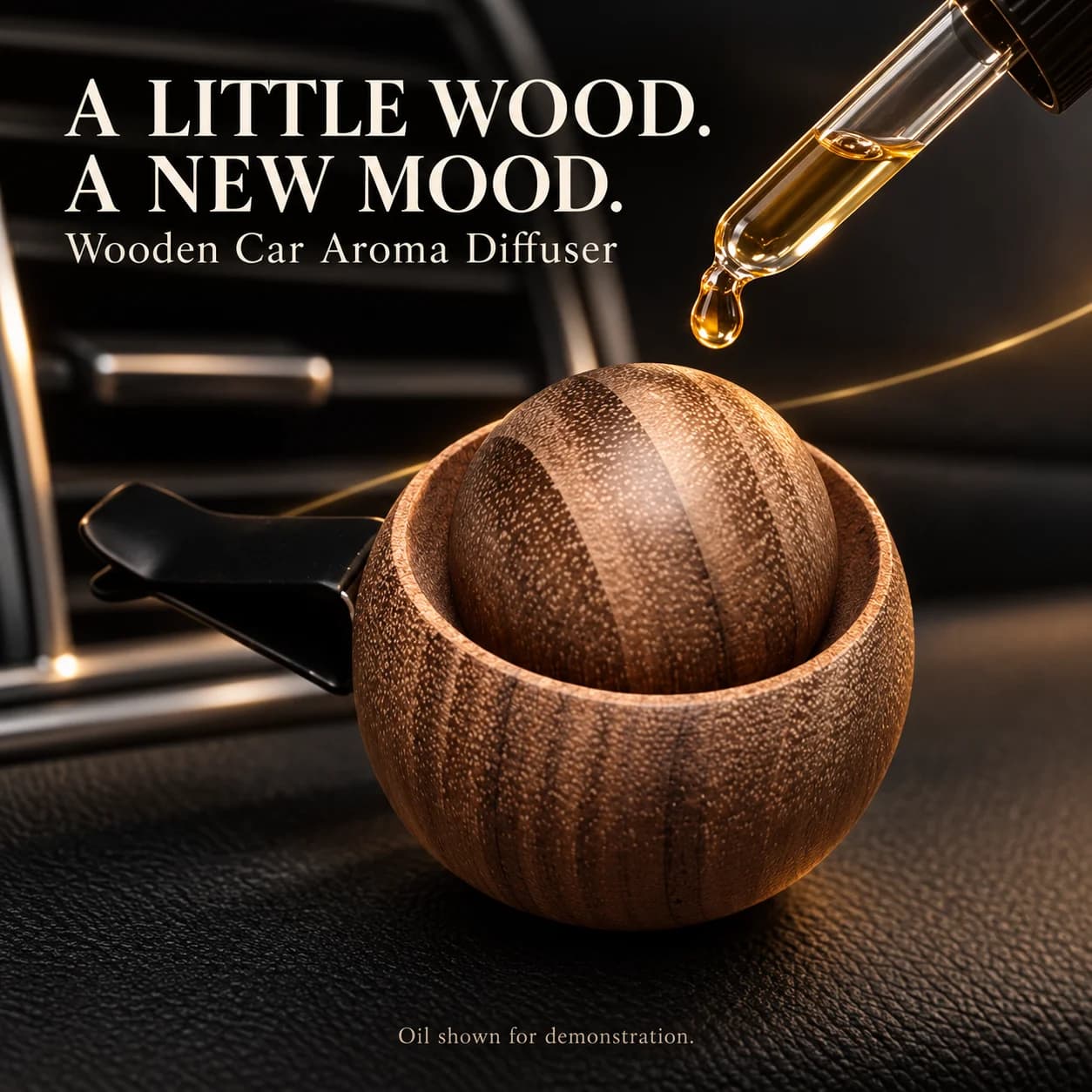Wooden Car Air Freshener Vent Clip Essential Oil Aroma Diffuser Round Wood Ball Compact Car Interior Accessory