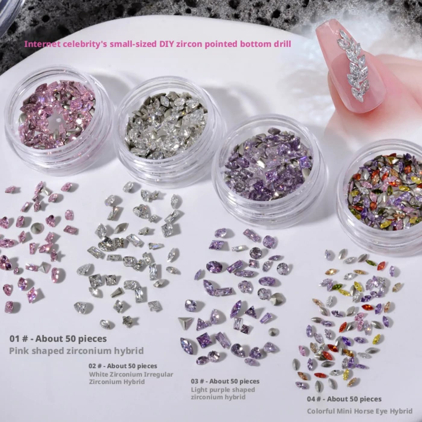 50 Pezzi Mix di Mini Strass Scintillanti per Unghie, Zirconi Bianchi a Punta, Gioielli per Manicure