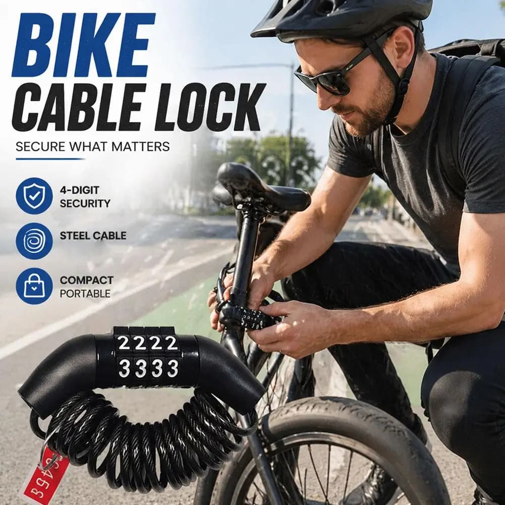 4 Digit Combination Bike Lock Retractable Cable Anti Theft Portable Security Lock For Bike Helmet Backpack Travel Supplies